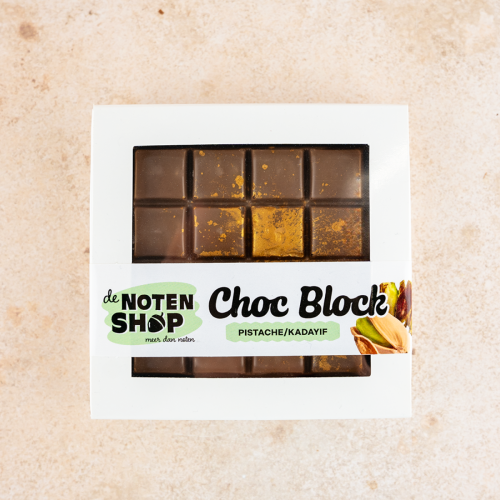 Verpakking van Choc block pistache/kadayif 100 gram