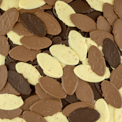 Chocolade krokantblaadjes gemengd