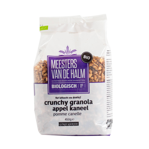 De Halm Crunchy granola appel & kaneel (bio) 450 gram De Halm Crunchy granola appel & kaneel (bio) 450 gram