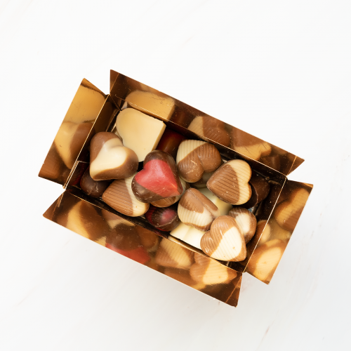 Chocolade Hartjes Praliné/Room (kraft doos) 250 gram