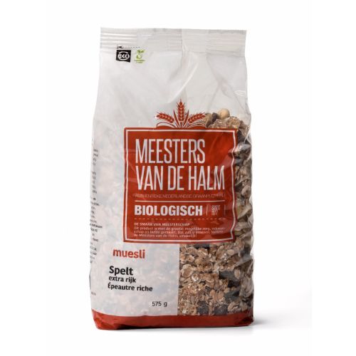 Biologische spelt muesli extra rijk van Meesters van de Halm