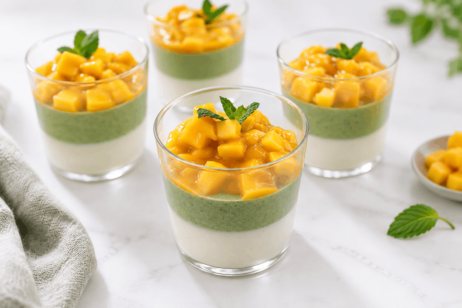 Mango matcha yoghurt panna cotta Mango matcha yoghurt panna cotta